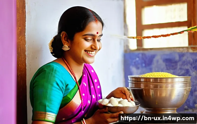 다양한 문화적 배경을 반영한 공감 UX - **Prompt:** A young Bengali woman in a vibrant saree, smiling warmly while preparing traditional swe...