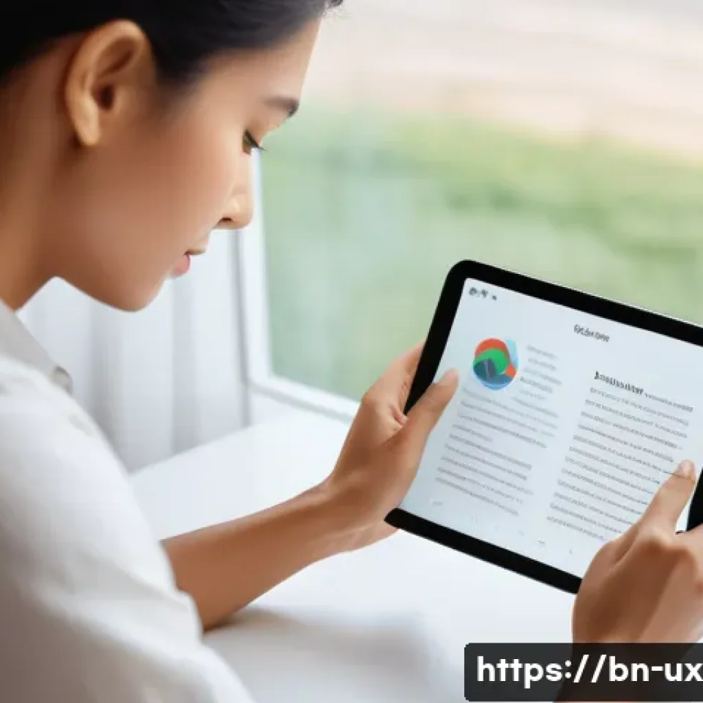UX 디자인에서의 사용자 정서 이해 - A serene digital workspace showing a Bengali user interacting with a minimalist, calming app interfa...