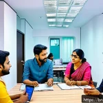 사용자 조사에서의 공감적 접근법 - A detailed scene of a Bengali user research session in a modern office, featuring diverse Bengali pa...