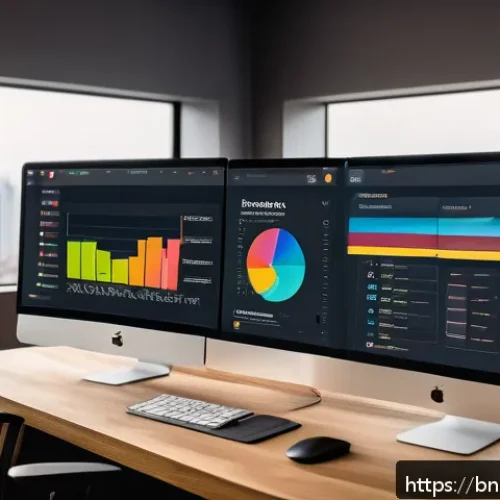 UX 디자인 프로세스에서의 공감 요소 - A modern UX designer workspace featuring a large monitor displaying a sleek app interface with warm,...